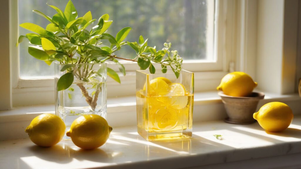  a sunlit kitchen window sill with a bright citrine (1) result