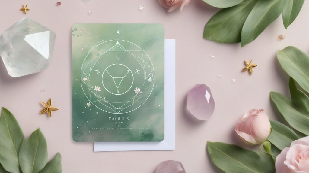 taurus zodiac stone card design featuring one crystal result
